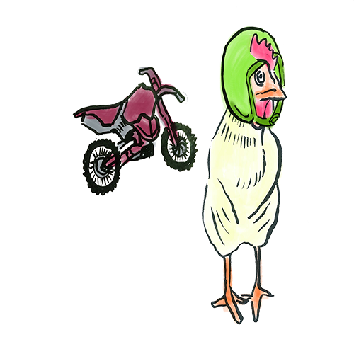 Artwork Hühnchen mit Motorrad