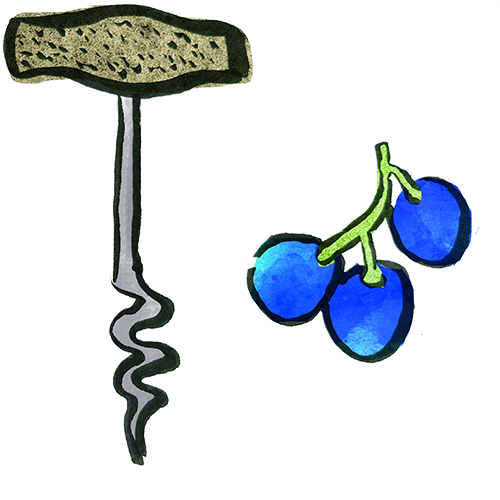 Artwork Korkenzieher und Weintrauben
